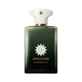 CR Signature Amouage Purpose 50 Extrait de Parfum in a dark green glass bottle with a white cap against a smoky background