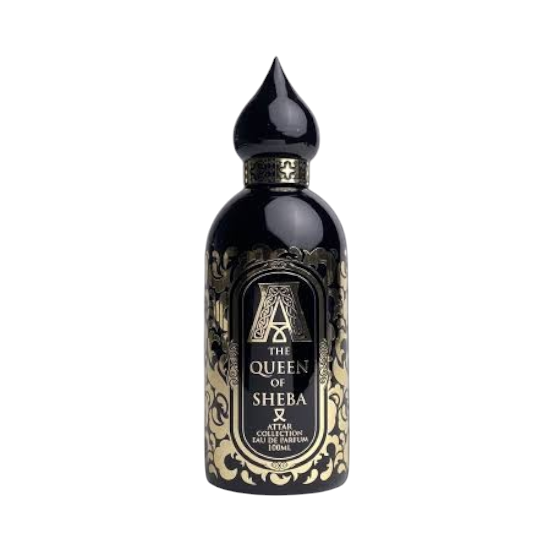 CR Signature Attar Collection The Queen of Sheba 100ml perfume bottle with ornate gold detailing on black glass