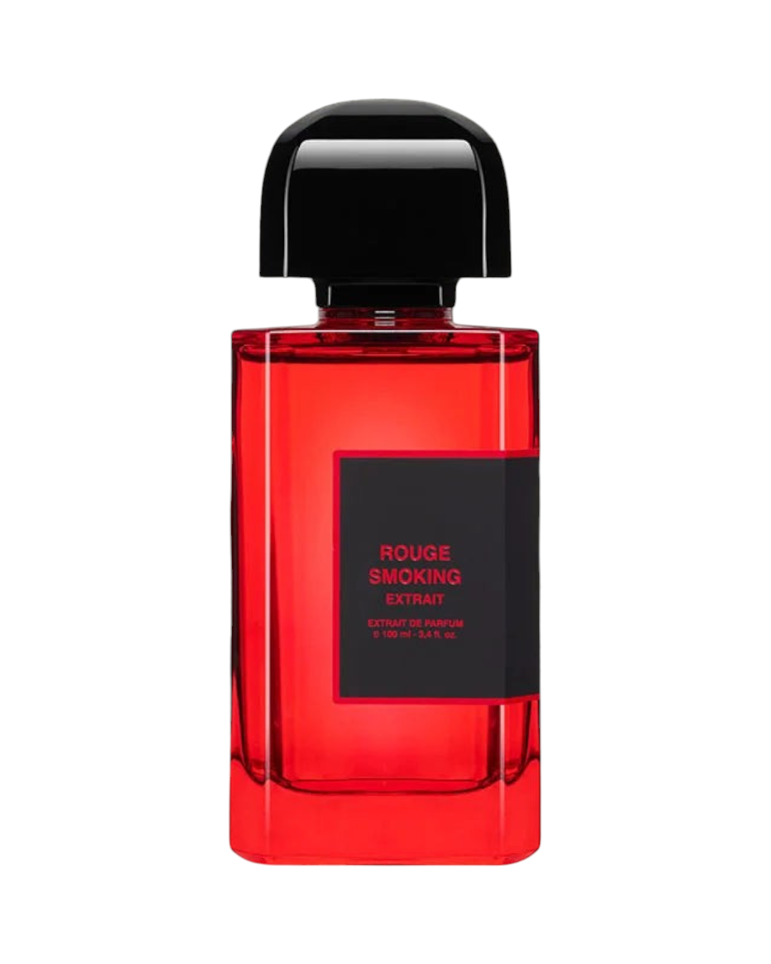 CR Signature BDK Parfums Rouge Smoking Extrait de Parfum in a vibrant red glass bottle with a black cap and label.