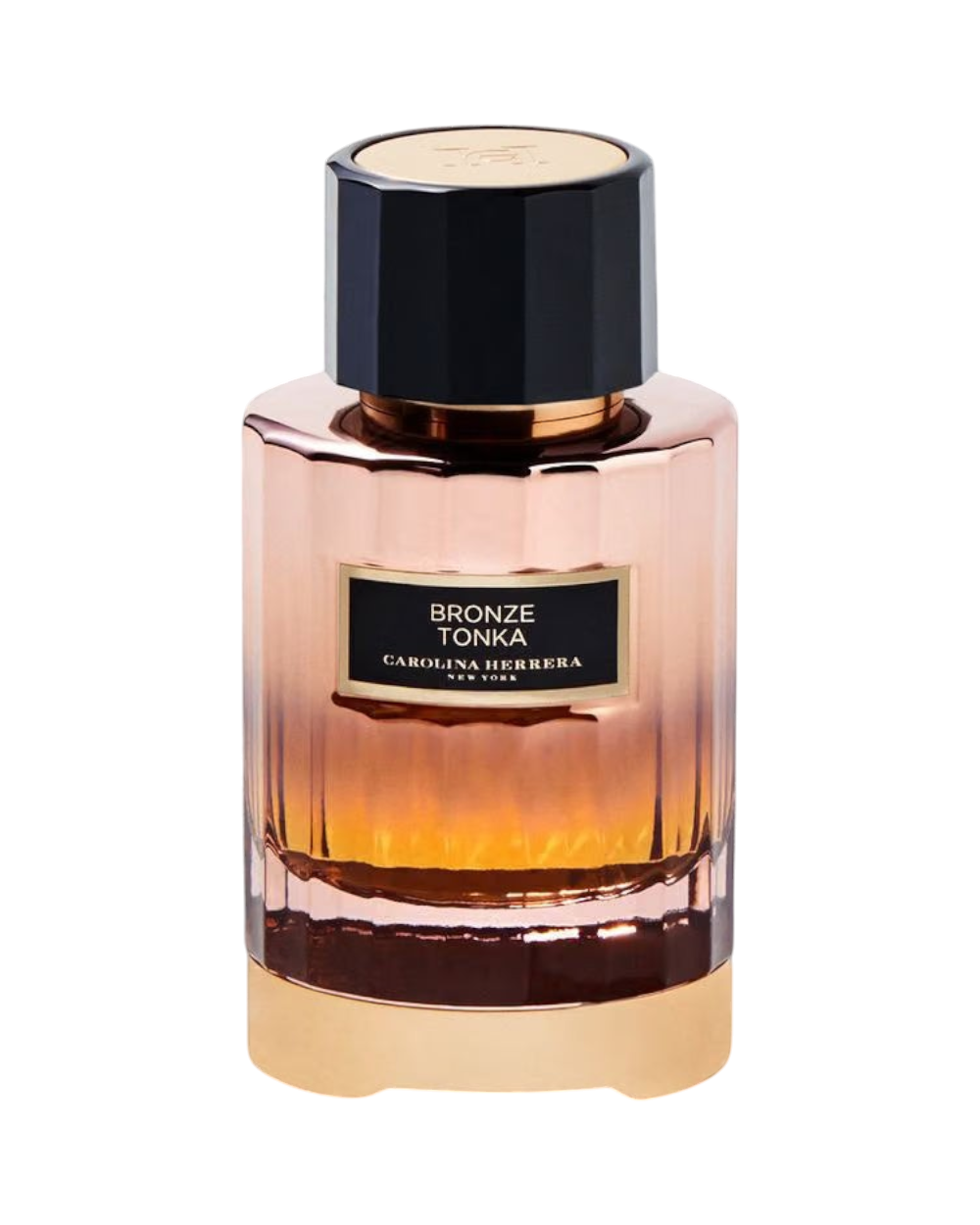 CR Signature Carolina Herrera Bronze Tonka Eau de Parfum in a metallic bronze glass bottle with a black cap.