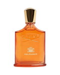 CR Signature Creed Delphinus Eau de Parfum in a vibrant orange glass bottle with a gold cap and embossed logo.