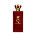 CR Signature Q by Dolce & Gabbana Parfum i en dyp rød glassflaske med en gullfarget krone som kork mot sort bakgrunn