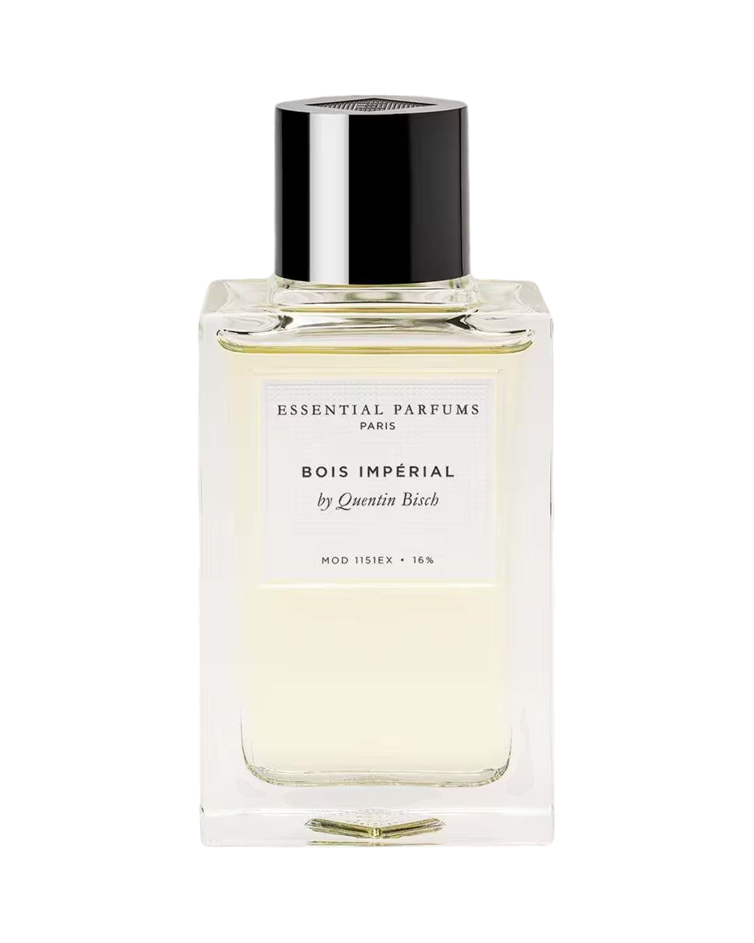 CR Signature Essential Parfums Bois Impérial parfymeflaske med minimalistisk design mot en mørk bakgrunn med støv