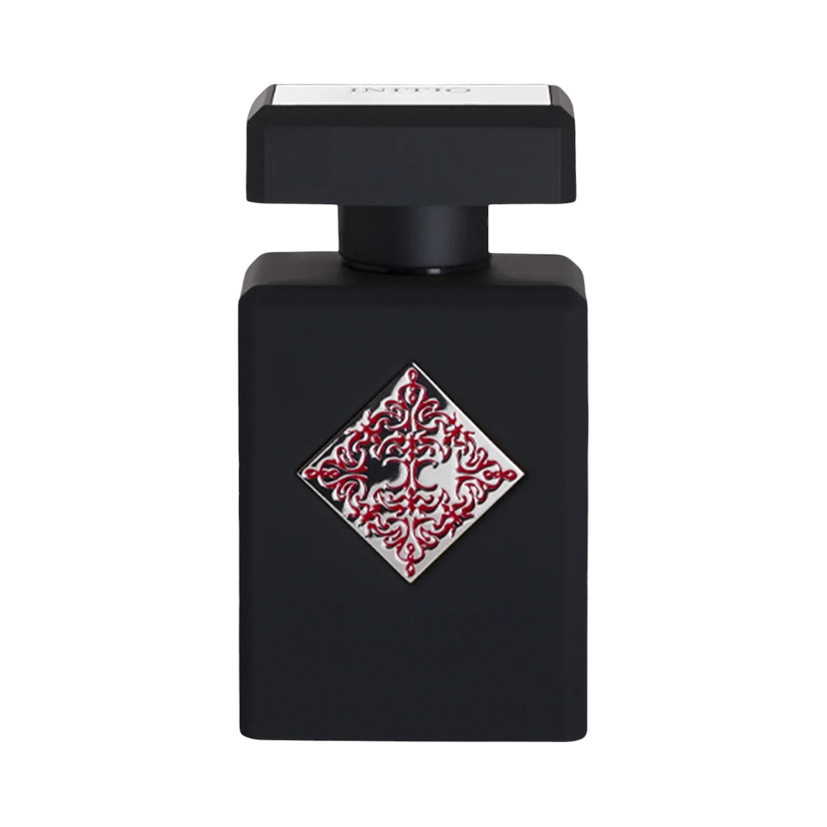 CR Signature Initio Parfums Privés Blessed Baraka perfume bottle in matte black with a decorative red and silver emblem