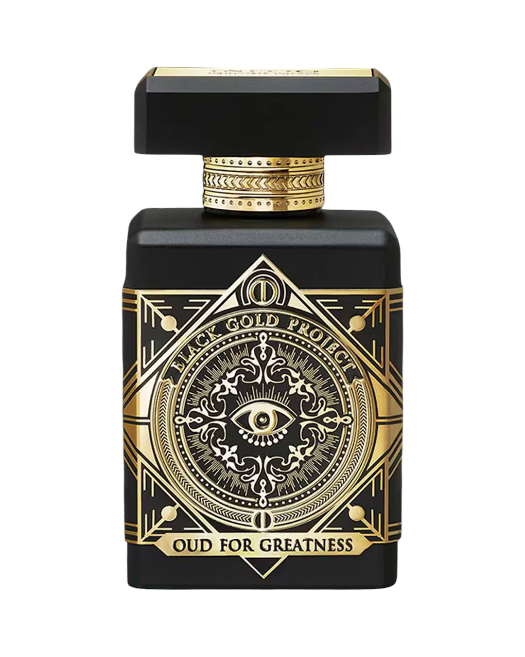 CR Signature Initio Parfums Privés Oud for Greatness Neo perfume bottle with black matte finish and gold detailing.