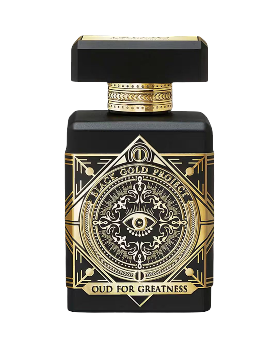 CR Signature Initio Parfums Privés Oud for Greatness Neo perfume bottle with black and gold geometric label design