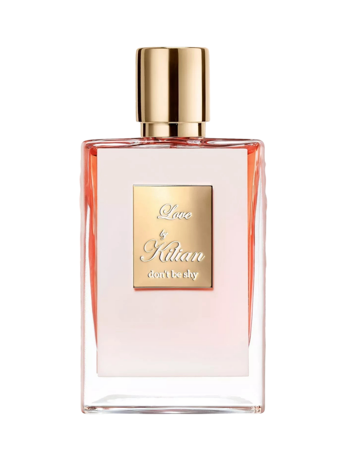 CR Signature Kilian Paris Love Don't Be Shy Eau de Parfum in a rectangular glass bottle with a gold cap and label.