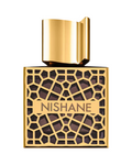 CR Signature Nishane NEFS Extrait de Parfum in a square glass bottle with an ornate gold lattice overlay and gold cap