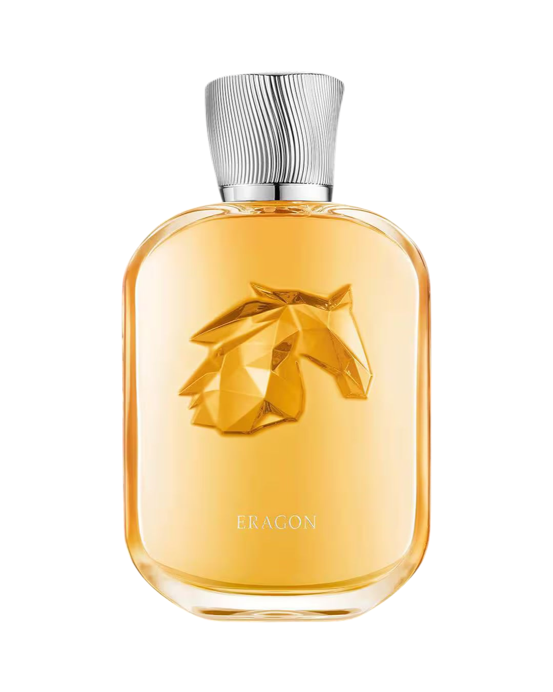 CR Signature Parfums de Marly Eragon Extrait de Parfum in a sleek glass bottle with a golden horse emblem and cap.