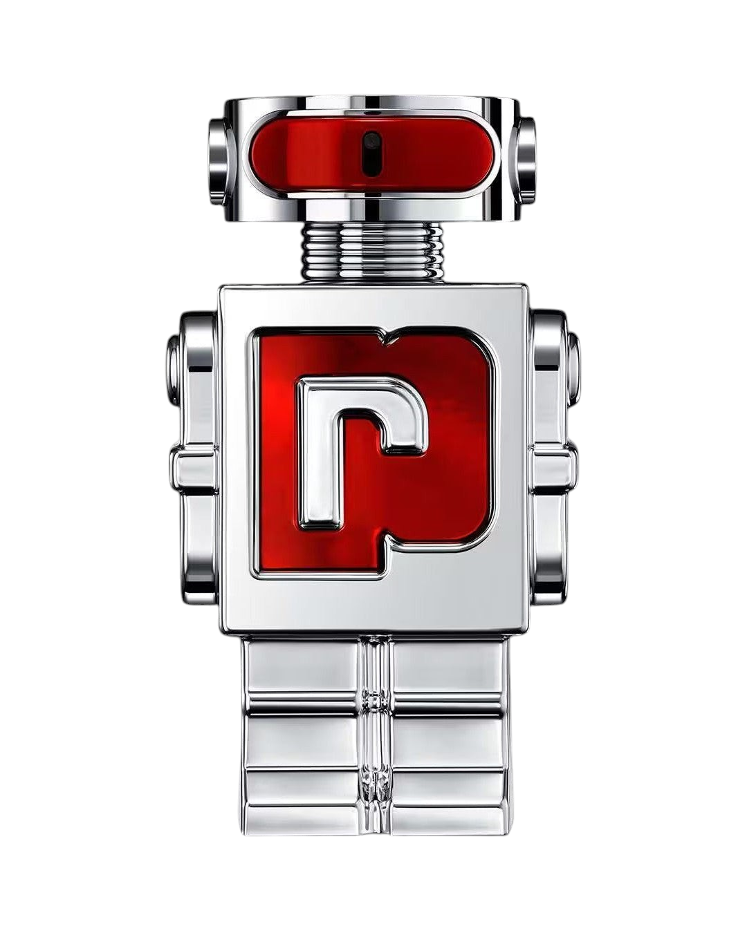 CR Signature Rabanne Phantom In Red Parfum Elixir i en ikonisk robotformet flaske med kromdetaljer og dyp rød finish.