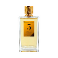 CR Signature Rosendo Mateu No 5 Eau de Parfum in a clear glass bottle with a gold textured cap and amber liquid.