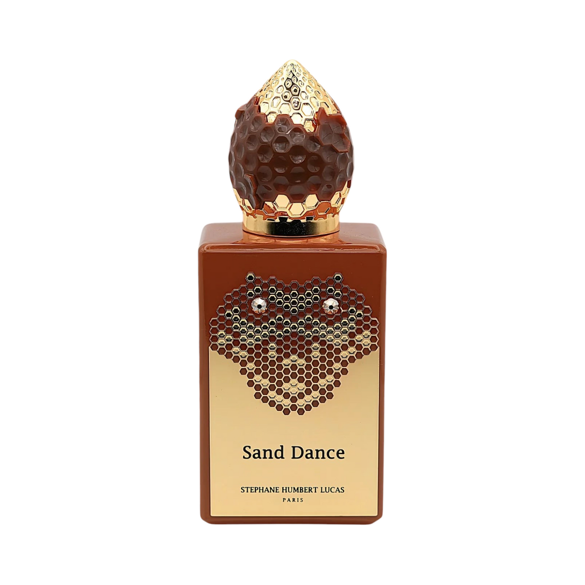 CR Signature Stéphane Humbert Lucas Sand Dance perfume bottle with brown glass, gold accents, and snake scale detail.