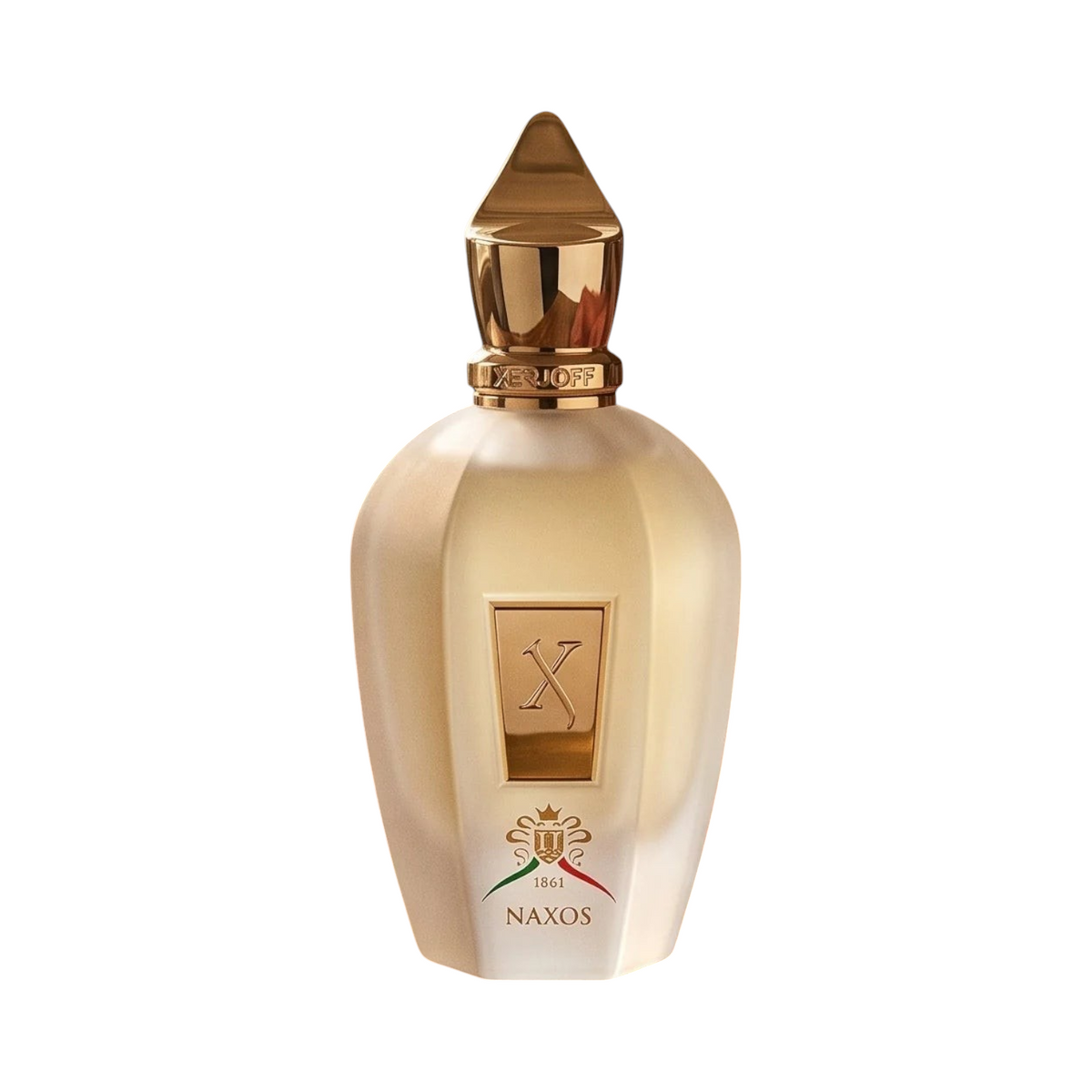CR Signature Xerjoff 1861 Naxos Eau de Parfum in a luxury gold bottle with an Italian flag emblem
