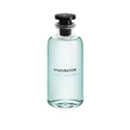 CR Signature Louis Vuitton Imagination Eau de Parfum in a clear glass bottle with a black cap and light blue liquid.